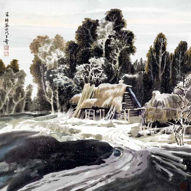 张家纯《秋林晓雪》 68ｘ68cm  2008年